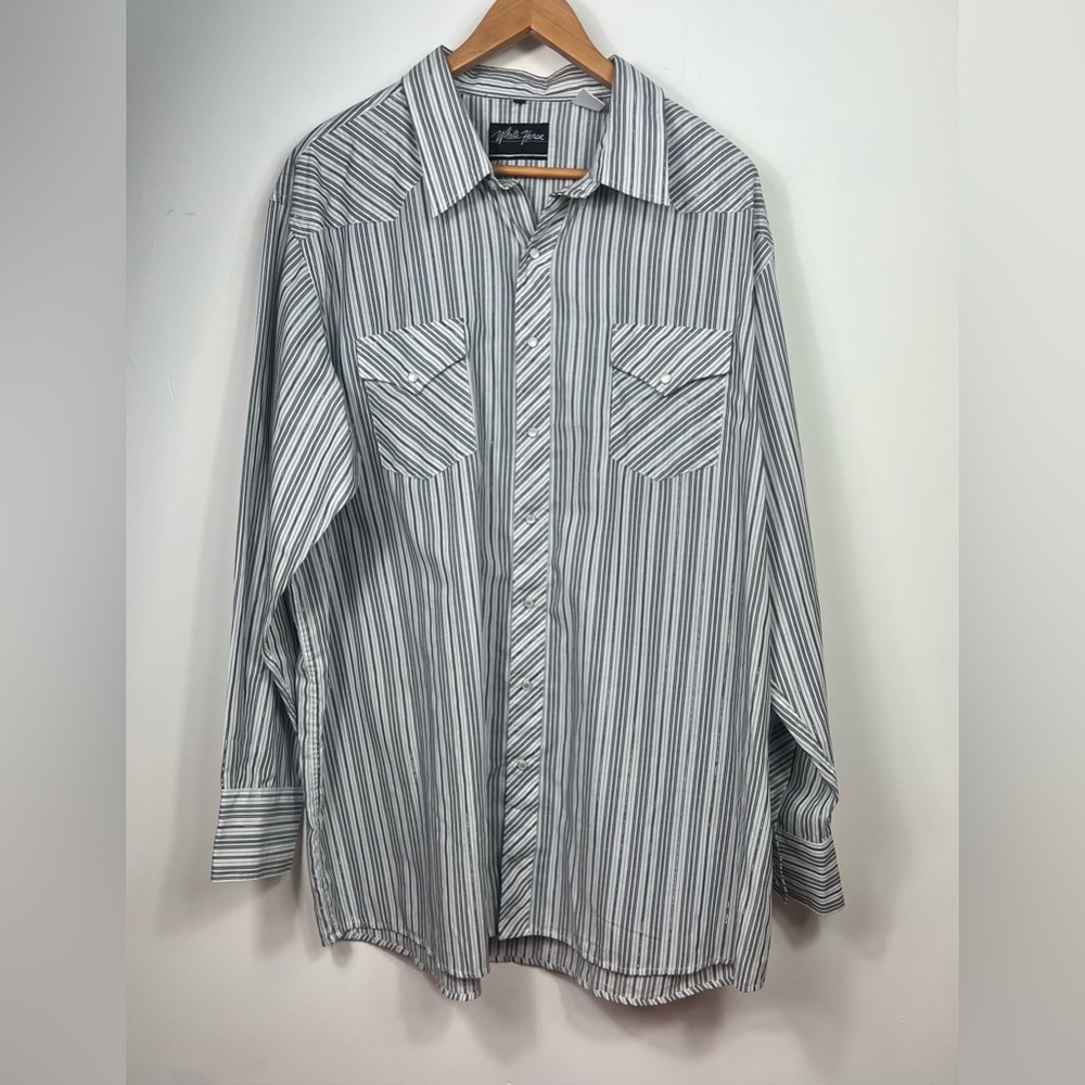 White Horse Men’s XXL 2XL Pearl Snap Yolk Western Cut Shirt Metallic Stripe